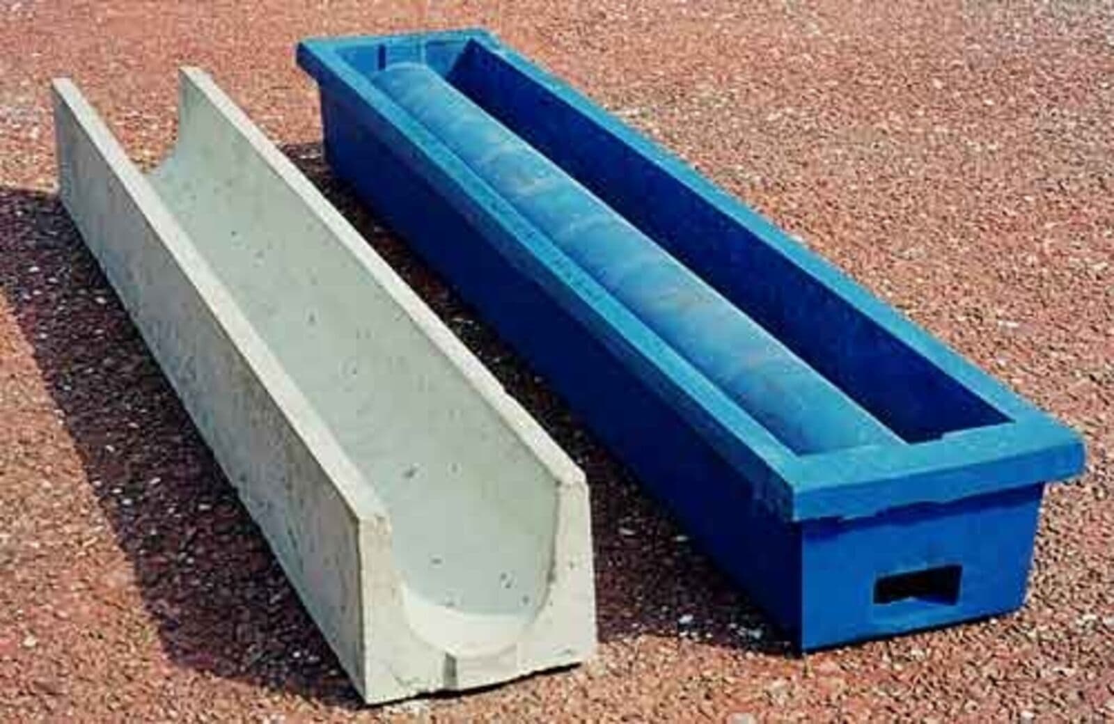 Precast concrete channel drainage units laid out ready for installation